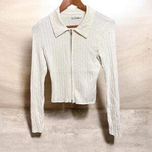 Abercrombie & Fitch Off White Ribbed Zip Cardigan S